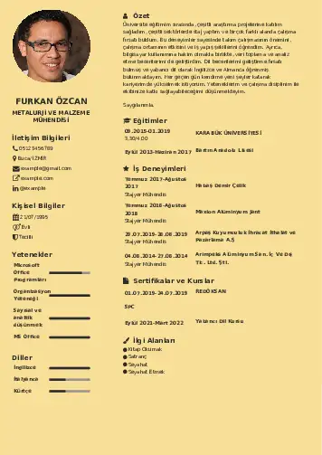 Metalürji Ve Malzeme Mühendisliği Cv Örnekleri cv indir